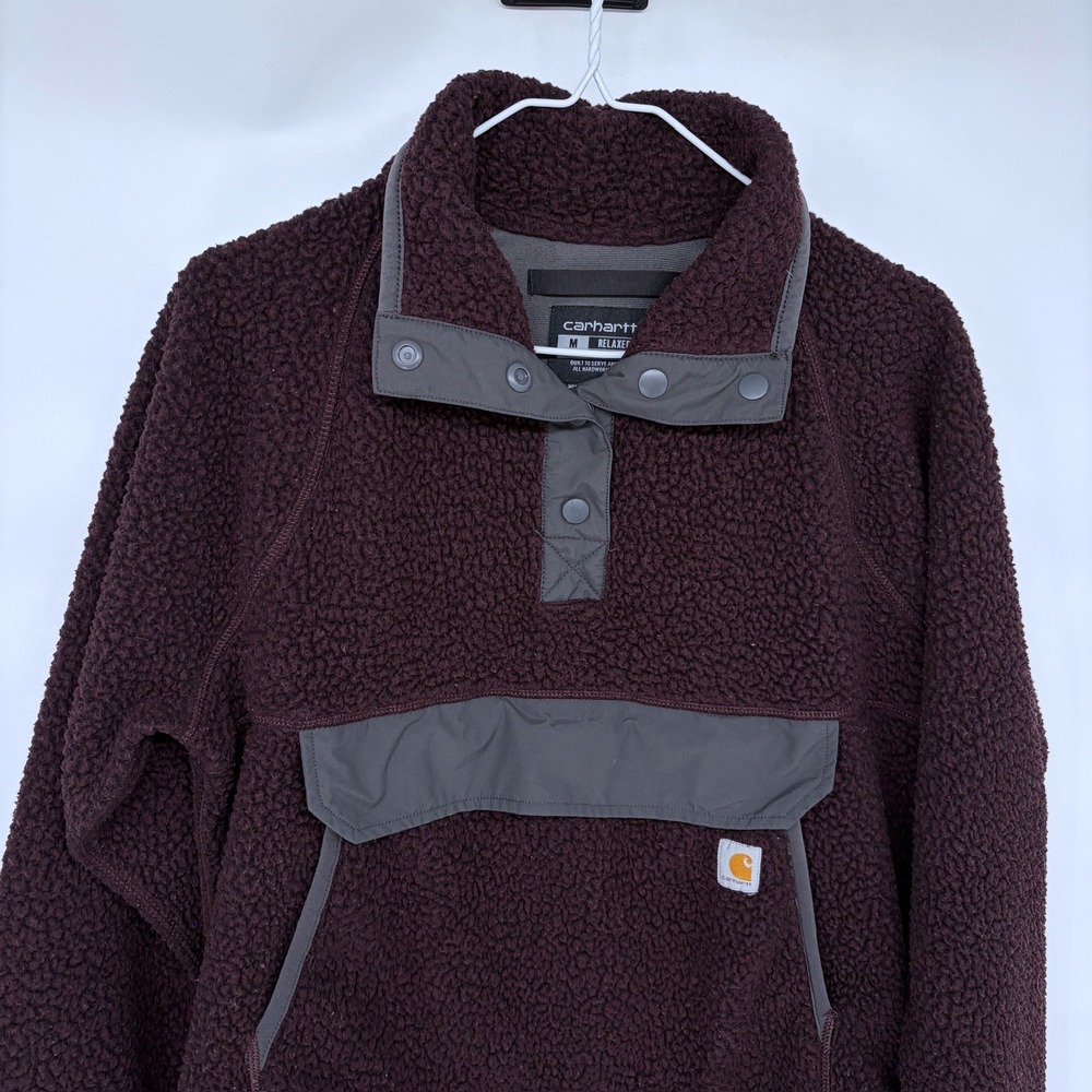 Carhartt Womens Relaxed Fit Fleece Pullover Medium Brown 0J4991-W Snap Front - Picture 2 of 7